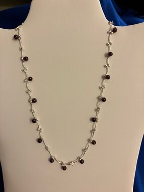 Silver Necklace with Garnet Bead Accents - Women Jewelry